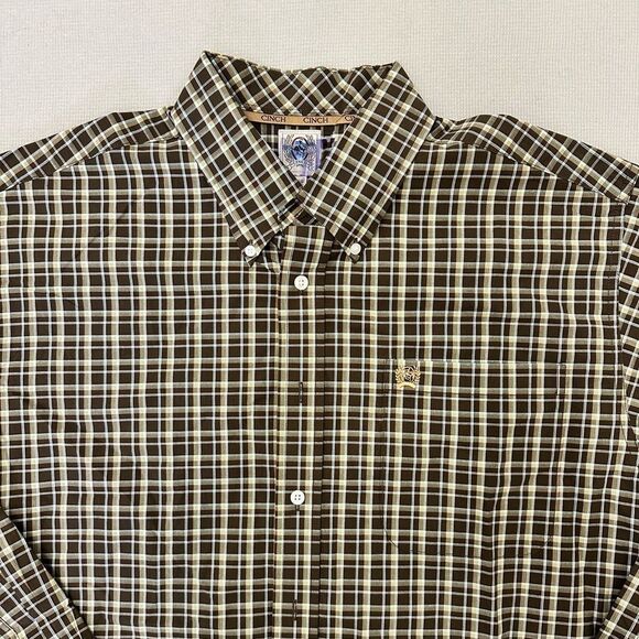 Cinch Casual Brown and White Button Down Shirt - Picture 3 of 5